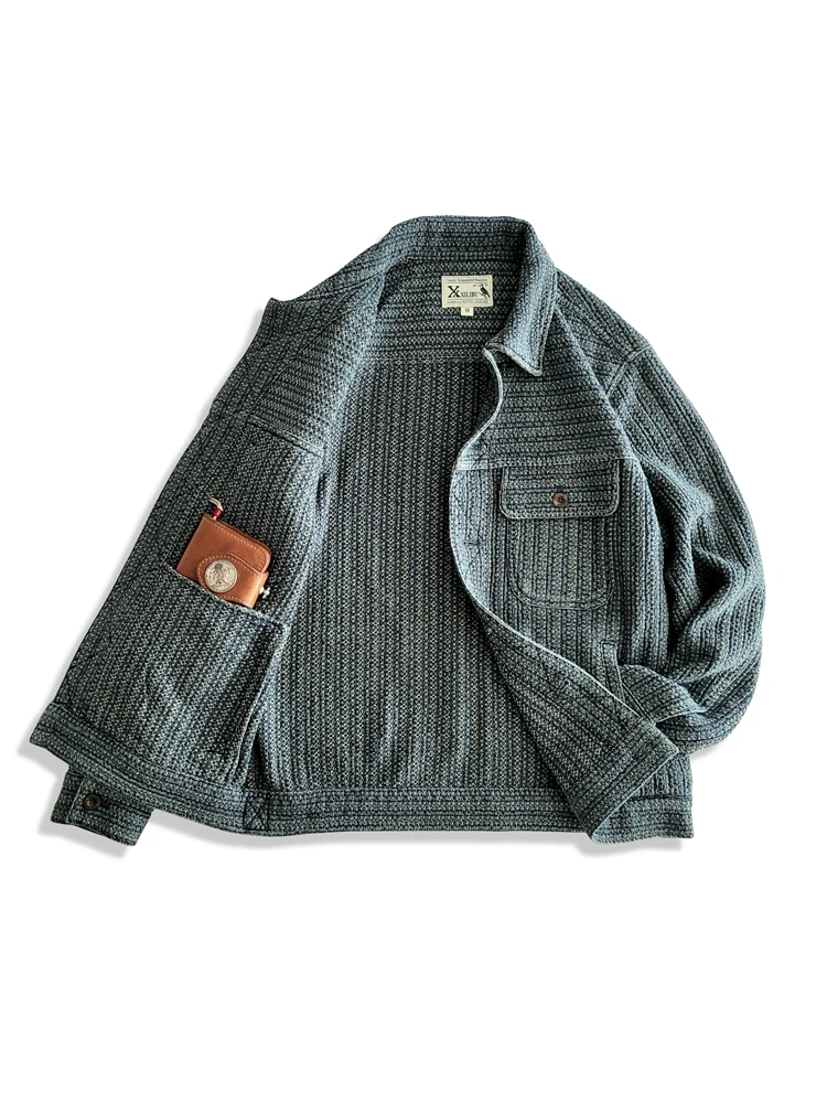 Haori Japanese Jacket - Amekaji Wear Clothes Men Honeycomb Stripes