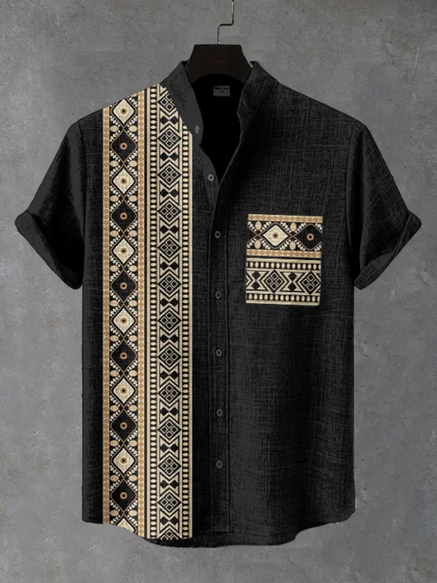 Men'S Ethnic Fashion Trends - Men's Retro Ethnic Tribal Short Sleeve